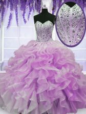 Fantastic Lilac Organza Zipper Quinceanera Dress Sleeveless Floor Length Beading and Ruffles