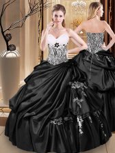 Smart Black Ball Gowns Appliques and Pick Ups Vestidos de Quinceanera Lace Up Taffeta Sleeveless Floor Length