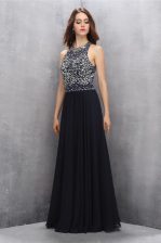  Scoop Black Sleeveless Chiffon Backless Prom Dress for Prom and Party