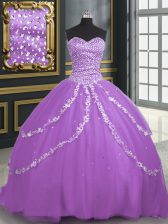 Simple Beading and Appliques Quinceanera Dress Lavender Lace Up Sleeveless With Brush Train