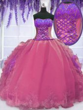 Excellent Sleeveless Embroidery and Ruffles Lace Up 15 Quinceanera Dress