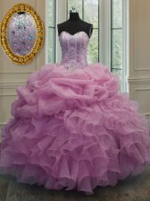Customized Sweetheart Sleeveless Organza Quinceanera Gown Beading and Pick Ups Lace Up