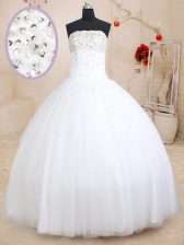 Modern White Tulle Lace Up Sweet 16 Dresses Sleeveless Floor Length Beading