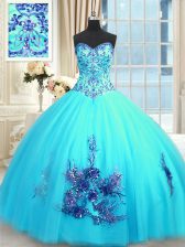  Beading and Appliques and Embroidery Quince Ball Gowns Baby Blue Lace Up Sleeveless Floor Length