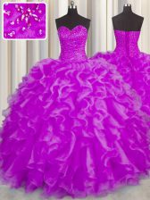  Sweetheart Sleeveless Organza Quinceanera Dress Beading and Ruffles Lace Up