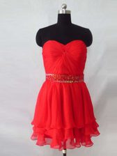 Great Red Homecoming Dress Prom and Party with Beading Sweetheart Sleeveless Zipper