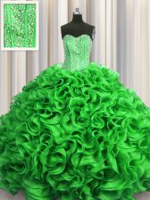 Affordable Visible Boning Sleeveless Lace Up Floor Length Beading and Ruffles Sweet 16 Dress