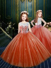 Pretty Scoop Appliques Little Girls Pageant Gowns Orange Red Clasp Handle Sleeveless Floor Length