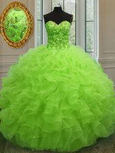 Hot Sale Sleeveless Lace Up Floor Length Beading and Ruffles Sweet 16 Dresses