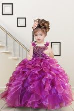 Hot Sale Mermaid Fuchsia Straps Neckline Beading and Ruffles Kids Pageant Dress Sleeveless Lace Up