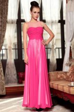 Simple Scoop Hot Pink Chiffon Zipper Evening Dress Sleeveless Ankle Length Ruching