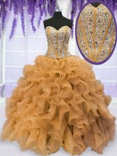  Floor Length Ball Gowns Sleeveless Gold Vestidos de Quinceanera Lace Up