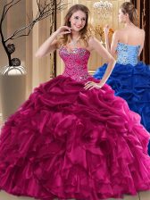 Shining Beading and Pick Ups Sweet 16 Dress Fuchsia Lace Up Sleeveless Floor Length