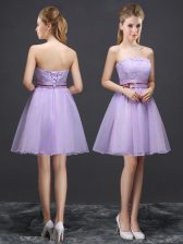 Custom Design Mini Length Lavender Dama Dress Organza Sleeveless Lace and Belt