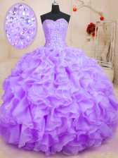 Wonderful Ball Gowns Quinceanera Gown Lavender Sweetheart Organza Sleeveless Floor Length Lace Up