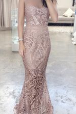 Vintage Mermaid Lace Scoop Sleeveless Zipper Lace Prom Dress in Pink