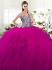 Traditional Fuchsia Sleeveless Tulle Lace Up Sweet 16 Dresses for Military Ball and Sweet 16 and Quinceanera