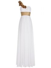  White One Shoulder Neckline Ruching Prom Dress Sleeveless Zipper