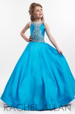  Aqua Blue Scoop Zipper Beading Kids Formal Wear Sleeveless