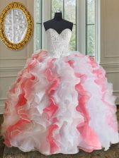  Sweetheart Sleeveless Organza Vestidos de Quinceanera Beading and Ruffles Lace Up