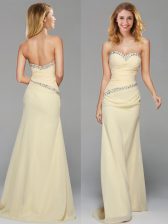  Light Yellow Column/Sheath Chiffon Sweetheart Sleeveless Beading With Train Side Zipper Brush Train