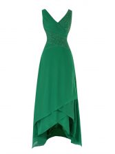  Sleeveless Beading and Ruching Zipper Prom Dress