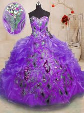 Dynamic Sleeveless Beading and Appliques and Ruffles Zipper Quinceanera Dresses