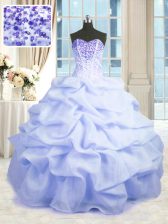  Light Blue Sleeveless Floor Length Beading and Ruffles Lace Up Sweet 16 Dresses