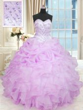 Extravagant Sleeveless Floor Length Beading and Ruffles Lace Up Quinceanera Gowns with Lilac