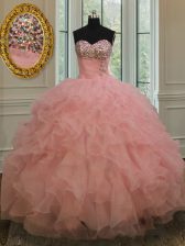  Sleeveless Beading and Ruffles Lace Up 15 Quinceanera Dress