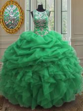  Lace Up Scoop Beading and Ruffles and Pick Ups Quinceanera Gowns Organza Sleeveless
