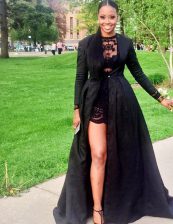 Stunning Scoop Black Long Sleeves Lace Floor Length Prom Evening Gown
