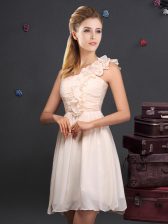  Champagne One Shoulder Neckline Ruffles and Ruching Dama Dress Sleeveless Zipper