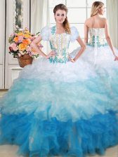 Admirable Organza Sleeveless With Train Vestidos de Quinceanera Brush Train and Beading and Appliques and Ruffles