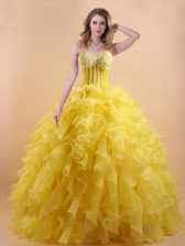 Captivating Floor Length A-line Sleeveless Gold Quinceanera Gowns Lace Up