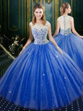 Trendy Royal Blue Sleeveless Tulle Zipper 15 Quinceanera Dress for Military Ball and Sweet 16 and Quinceanera