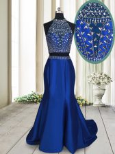Glittering Sleeveless Sweep Train Beading Criss Cross Dress for Prom
