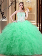  Tulle Sleeveless Floor Length 15th Birthday Dress and Embroidery