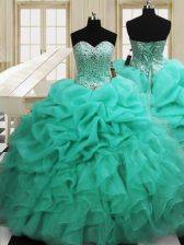  Organza Sleeveless Floor Length Quinceanera Dresses and Beading and Pick Ups