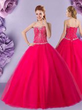 Pretty Hot Pink Sweetheart Lace Up Beading Quinceanera Gowns Sleeveless
