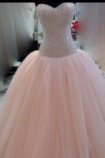 Custom Design Sequins Floor Length Pink Prom Gown Sweetheart Sleeveless Zipper