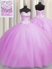  Bling-bling Really Puffy Floor Length Lace Up 15th Birthday Dress Lilac for Military Ball and Sweet 16 and Quinceanera with Beading
