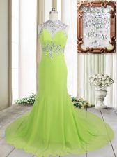 Super Yellow Green High-neck Neckline Beading Prom Dress Sleeveless Backless