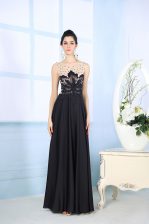 Fine Scoop Satin Sleeveless Floor Length Prom Evening Gown and Beading