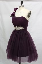  One Shoulder Sleeveless Tulle Homecoming Dress Beading Lace Up