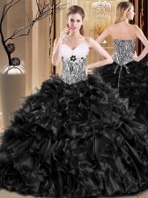 Fitting Black Sweet 16 Quinceanera Dress Military Ball and Sweet 16 and Quinceanera with Ruffles Sweetheart Sleeveless Lace Up