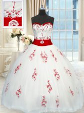  Floor Length White Sweet 16 Dress Sweetheart Sleeveless Lace Up