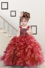  Straps Sleeveless Lace Up Kids Pageant Dress Watermelon Red Organza