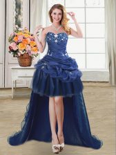 Stylish Sleeveless Lace Up High Low Beading and Appliques and Pick Ups 