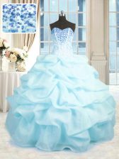 Suitable Baby Blue Sleeveless Beading and Ruffles Floor Length 15 Quinceanera Dress